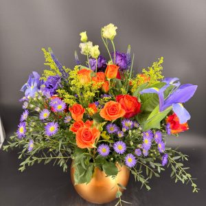 Colorful Arrangement in Golden Vase